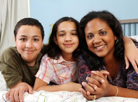 Mom and two children
